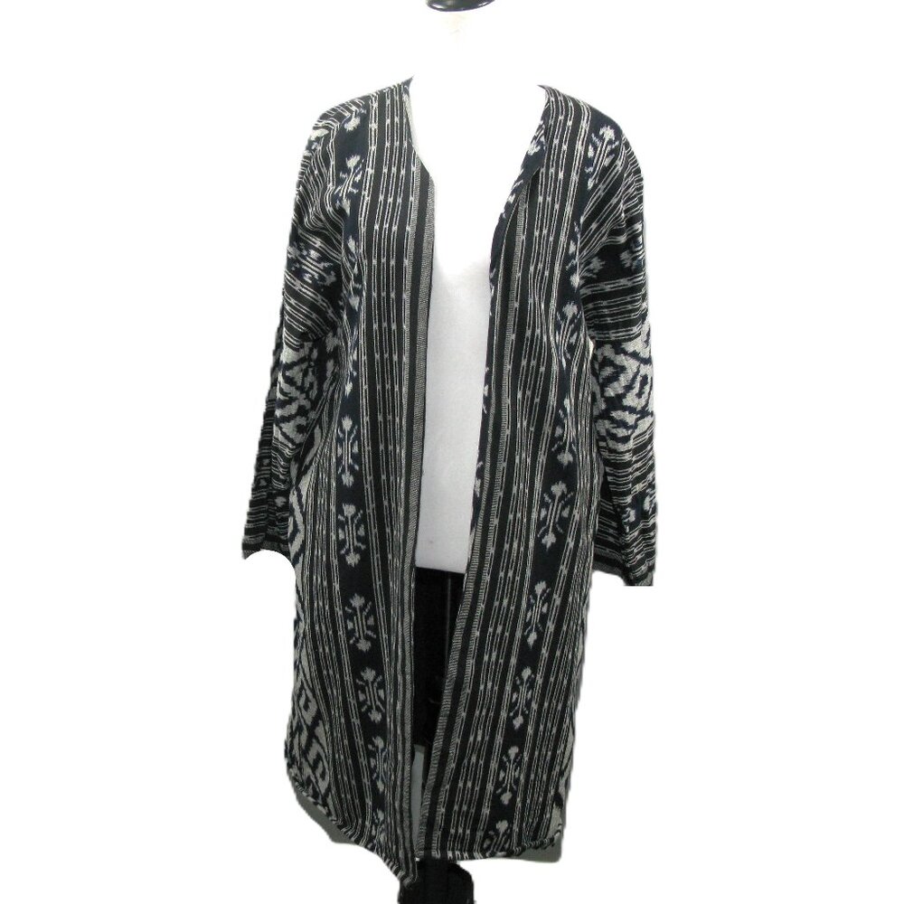 Novica Black/Gray Cotton Long Open Front Duster Size XL